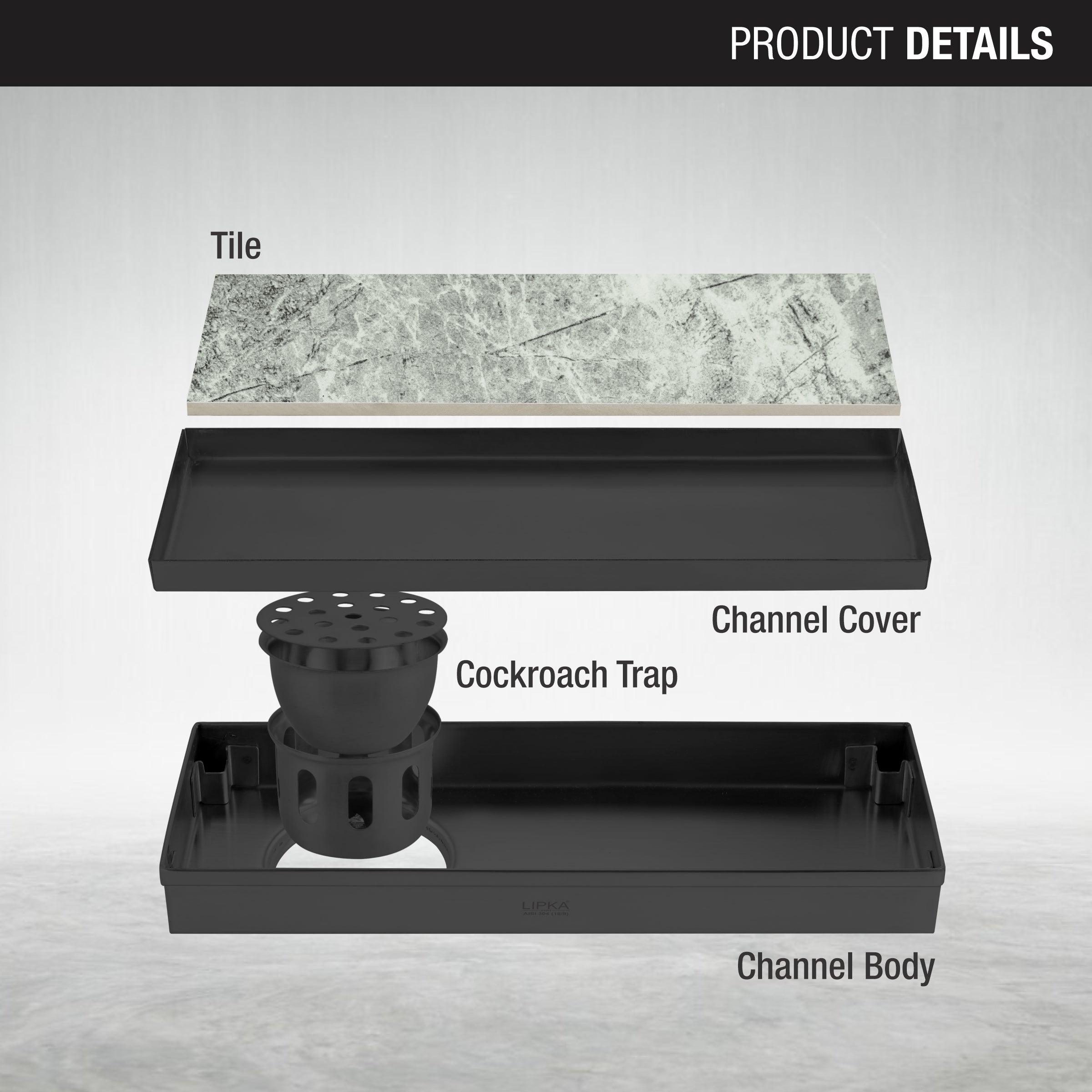 Tile Insert Shower Drain Channel - Black (12 x 5 Inches) parts