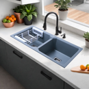 Smokey Grey Quartz Double Bowl Kitchen Sink (45 x 20 x 9 Inches) - LIPKA - Lipka Home