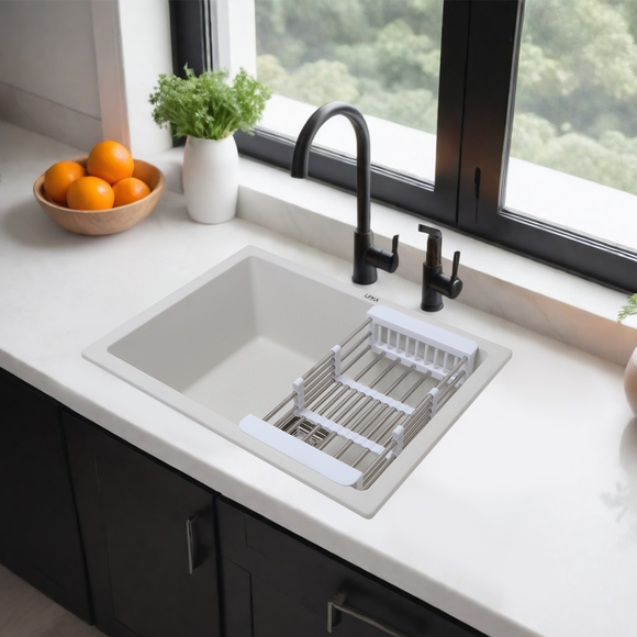 Crystal White Quartz Single Bowl Kitchen Sink (21 x 18 x 9 Inches) - LIPKA - Lipka Home