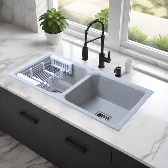 Sand Pluto Quartz Double Bowl Kitchen Sink (37 x 18 x 9 Inches) - LIPKA - Lipka Home