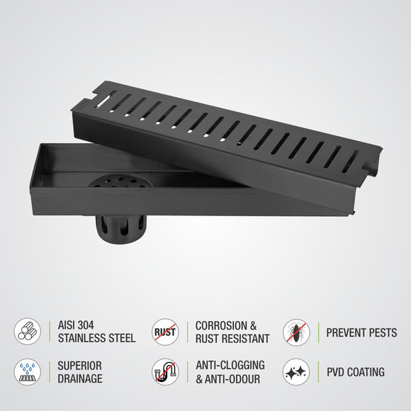 Vertical Shower Drain Channel - Black (18 x 3 Inches) - LIPKA - Lipka Home