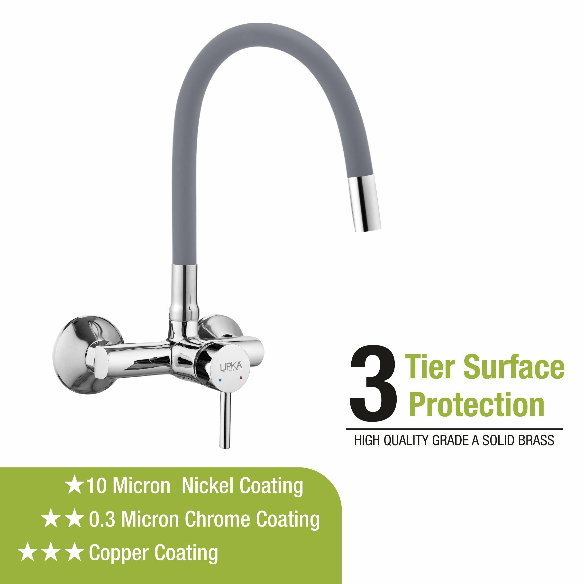 Kyron Single Lever Sink Mixer with Grey Flexible Silicone Spout (20 Inches) - LIPKA - Lipka Home