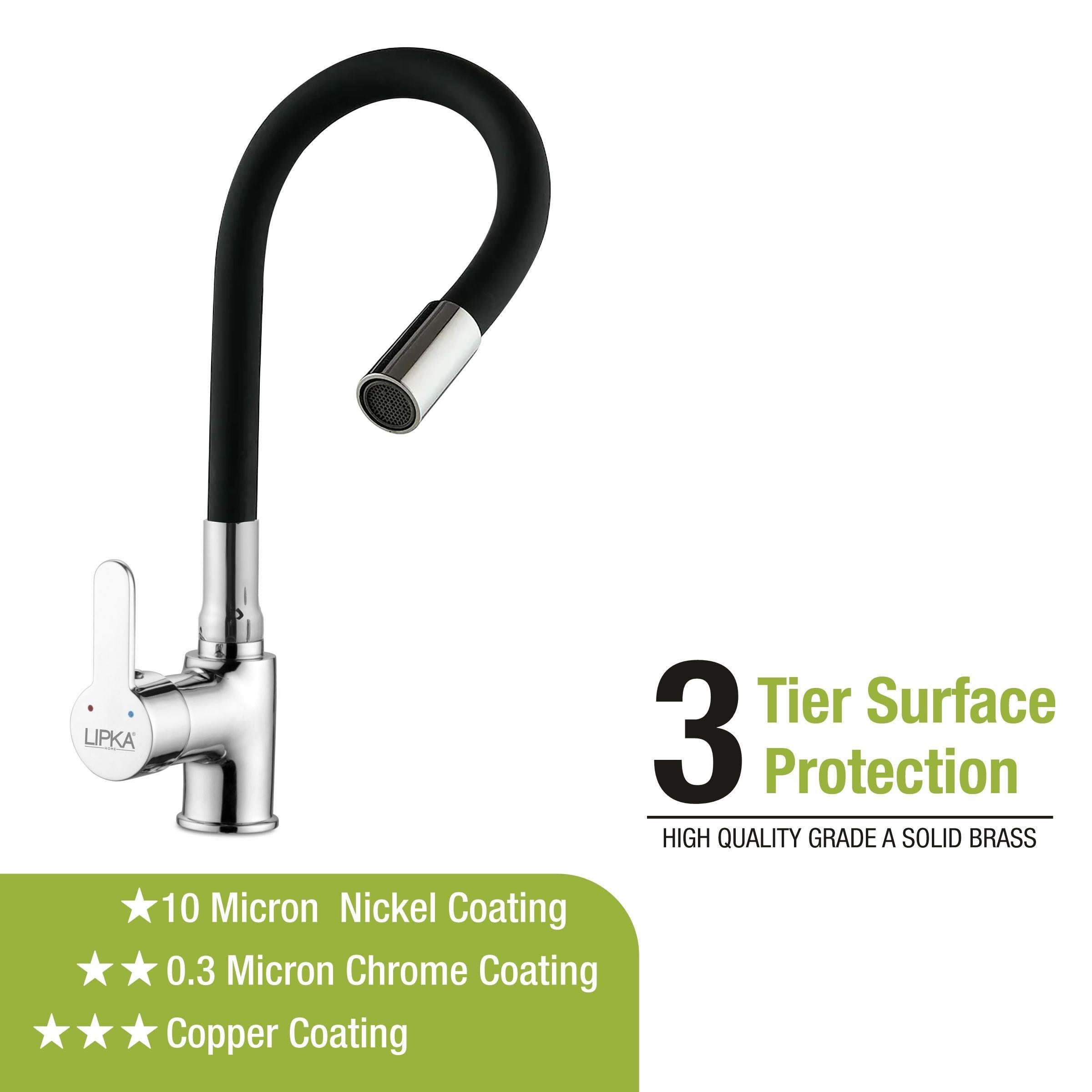 Fusion Single Lever Table Mount Sink Mixer Brass Faucet with Flexible Silicone Spout (Black) - LIPKA - Lipka Home