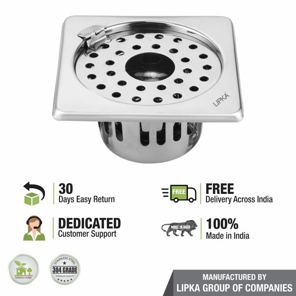Square Floor Drain (6 x 6 Inches) with Hinge, Hole and Cockroach Trap - LIPKA - Lipka Home