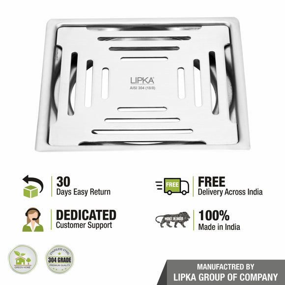 Green Exclusive Square Flat Cut Floor Drain (5 x 5 Inches) - LIPKA - Lipka Home