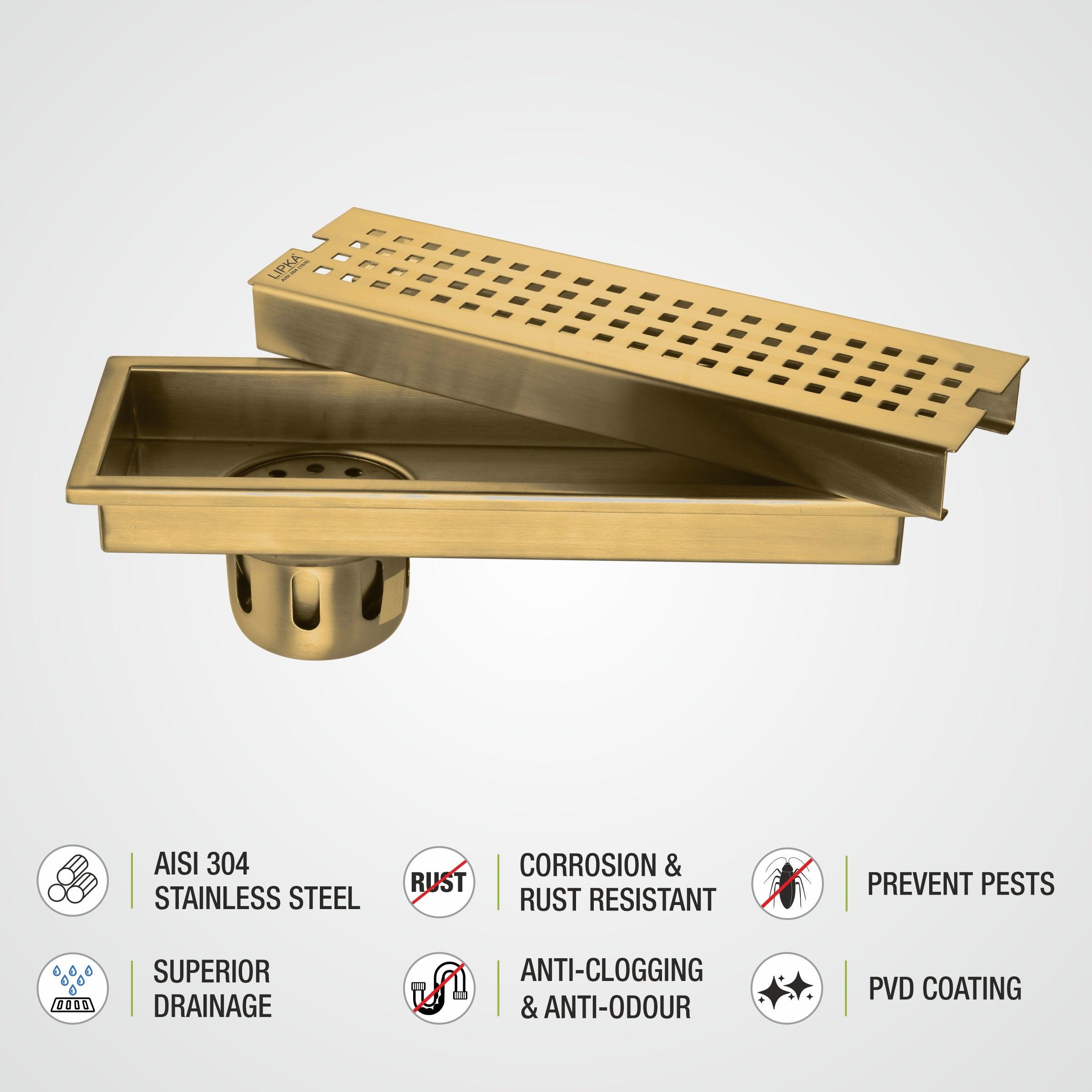 Palo Shower Drain Channel - Yellow Gold (12 x 4 Inches) - LIPKA - Lipka Home