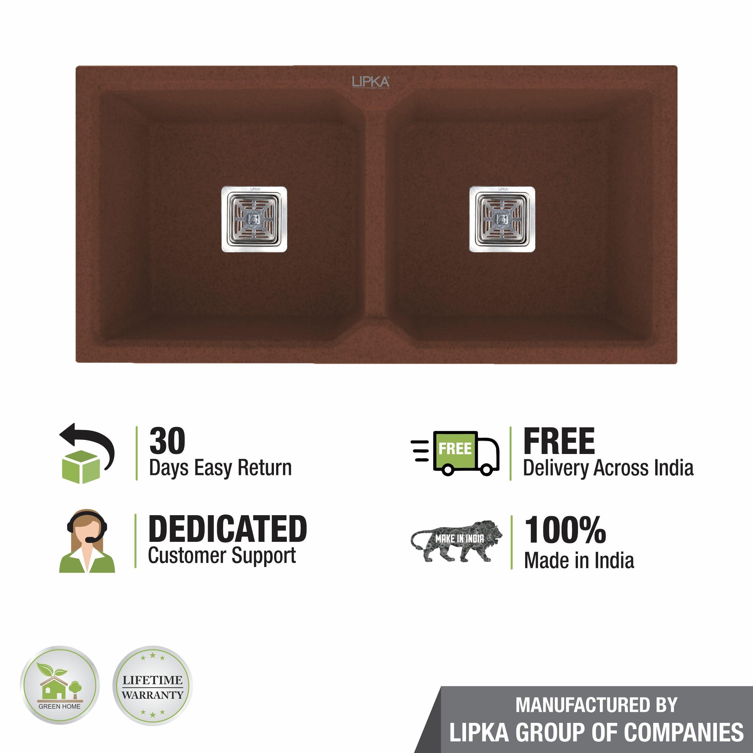 Choco Brown Quartz Double Bowl Kitchen Sink (37 x 18 x 9 Inches) - LIPKA - Lipka Home