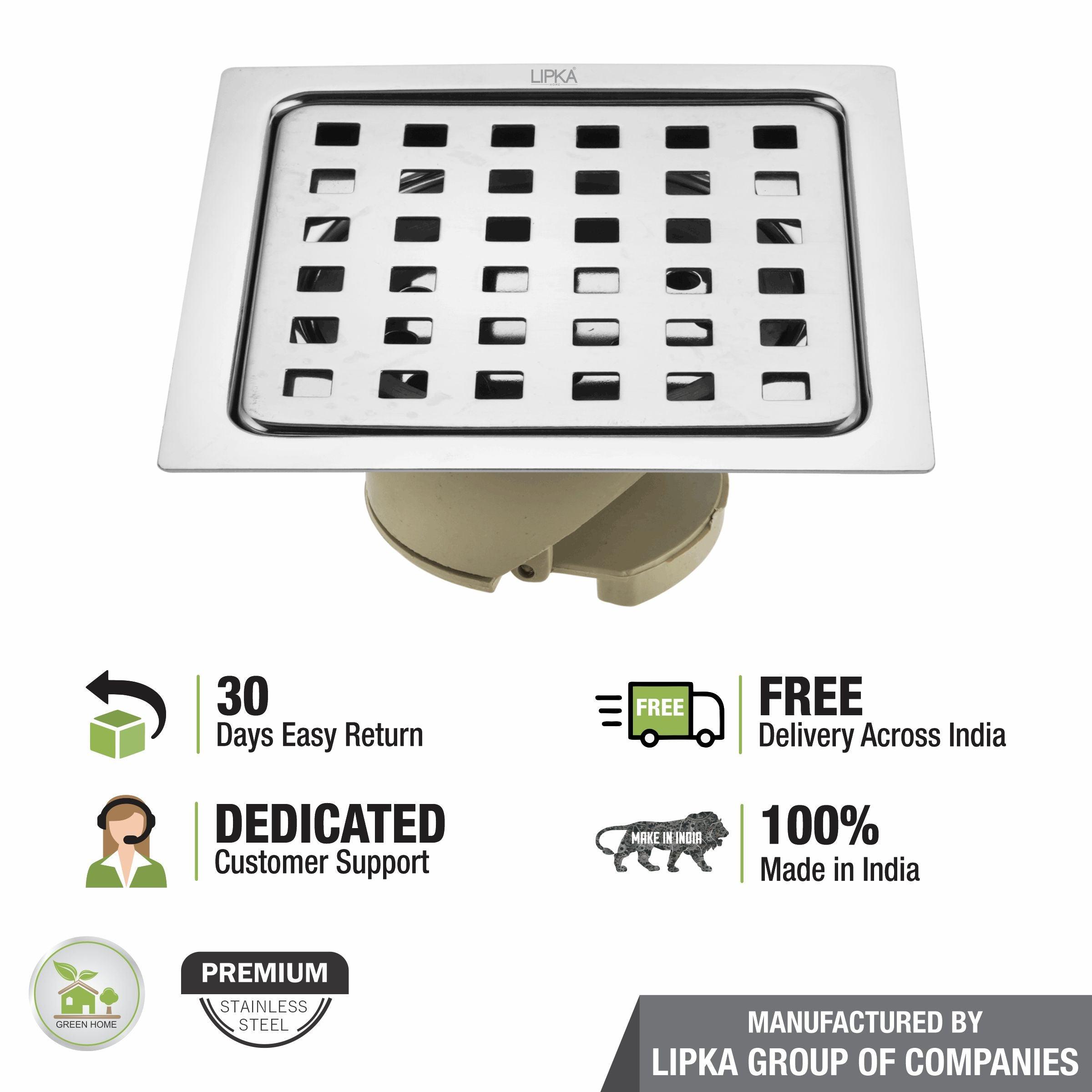 Square Jal Floor Drain (5 x 5 Inches) with Wide PVC Cockroach Trap - LIPKA - Lipka Home