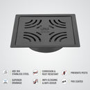Purple Exclusive Square Flat Cut Floor Drain in Black PVD Coating (5 x 5 Inches) with Cockroach Trap - LIPKA - Lipka Home