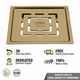 Orange Exclusive Square Flat Cut Floor Drain in Yellow Gold PVD Coating (5 x 5 Inches) - LIPKA
