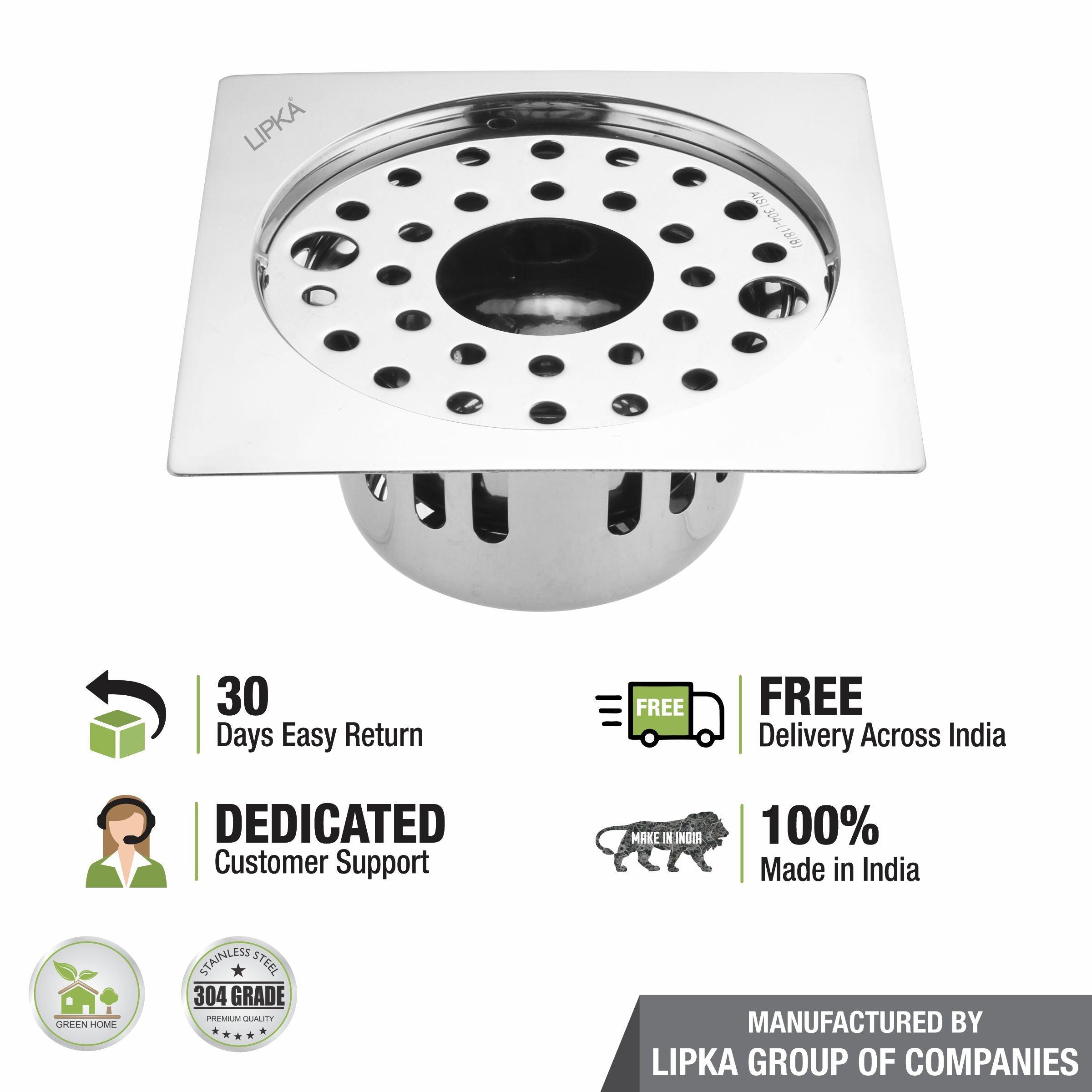 Square Flat Cut Floor Drain (5 x 5 Inches) with Lock, Hole and Cockroach Trap - LIPKA - Lipka Home