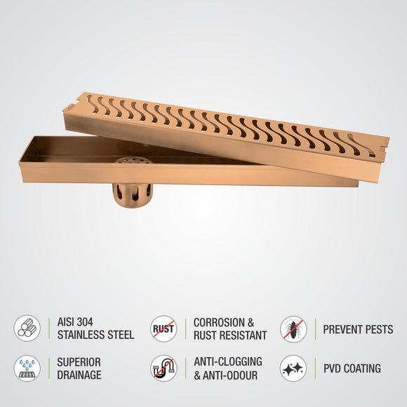 Wave Shower Drain Channel - Antique Copper (48 x 3 Inches) - LIPKA - Lipka Home