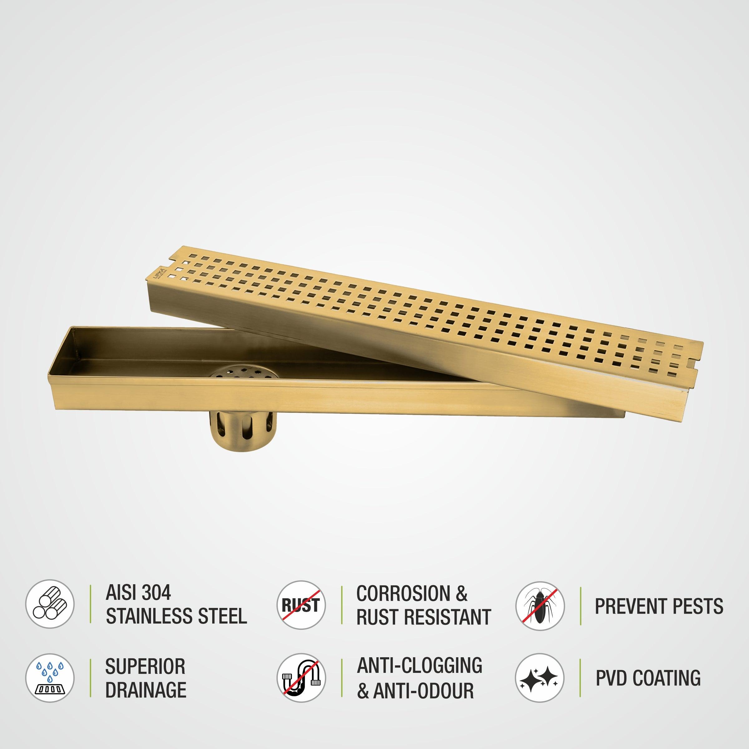 Palo Shower Drain Channel - Yellow Gold (48 x 3 Inches) - LIPKA - Lipka Home