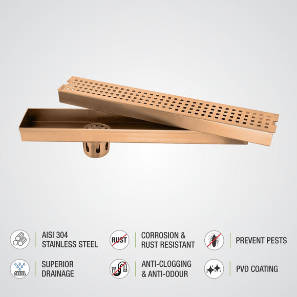 Palo Shower Drain Channel - Antique Copper (40 x 3 Inches) - LIPKA - Lipka Home