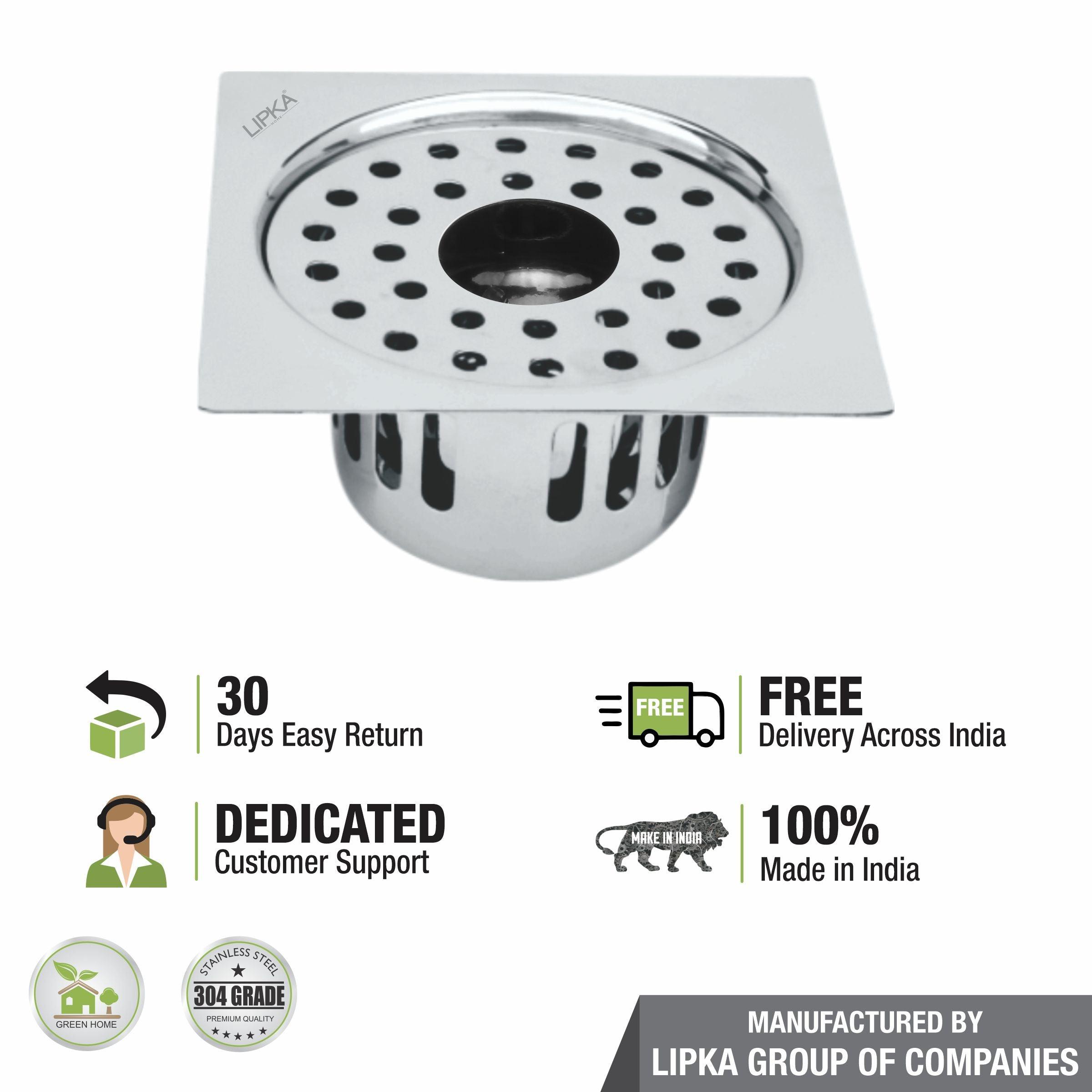 Square Flat Cut Floor Drain (6 x 6 Inches) with Hole and Cockroach Trap - LIPKA - Lipka Home