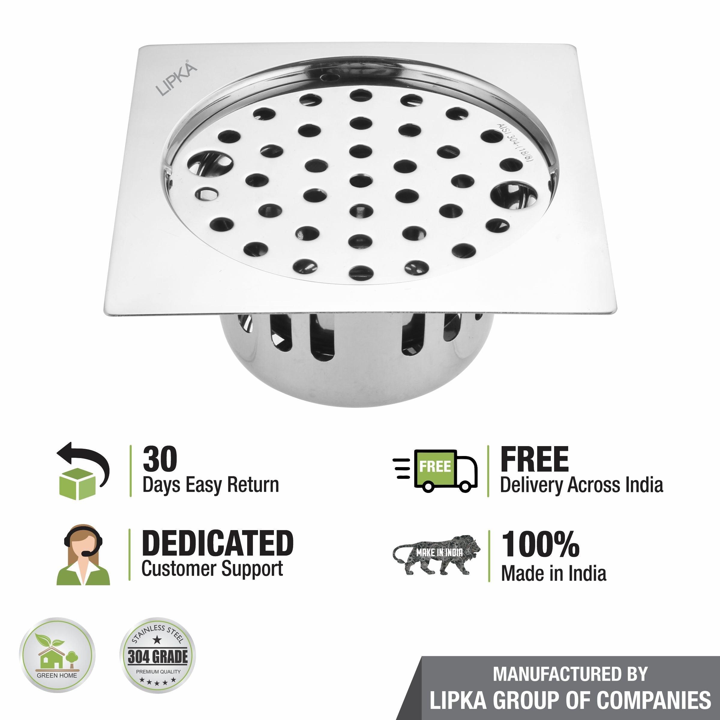 Square Flat Cut Floor Drain (6 x 6 Inches) with Lock and Cockroach Trap - LIPKA - Lipka Home
