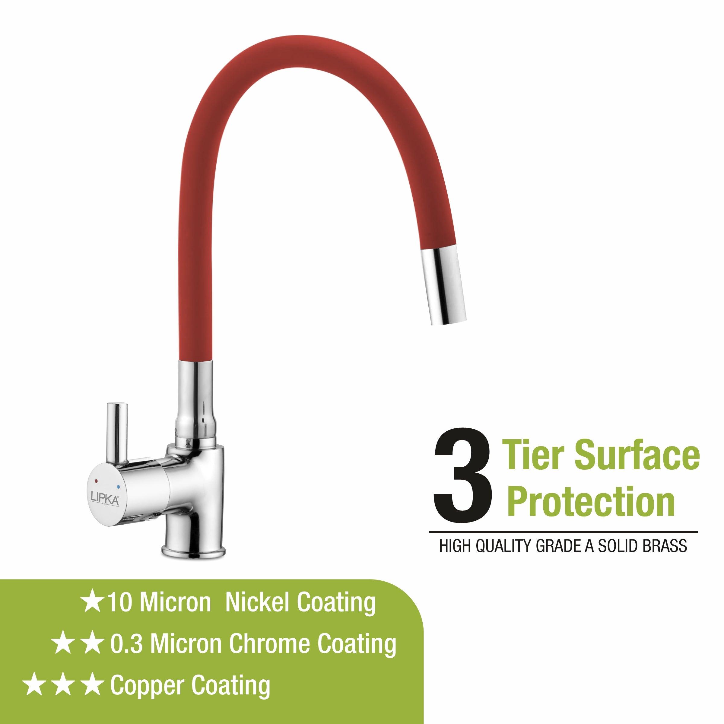 Kyron Single Lever Table Mount Sink Mixer Brass Faucet with Flexible Silicone Spout (Red) - LIPKA - Lipka Home