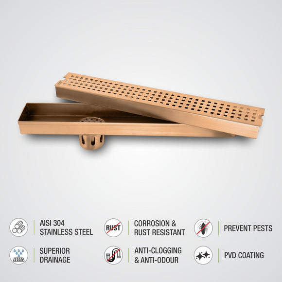 Palo Shower Drain Channel - Antique Copper (36 x 3 Inches) - LIPKA - Lipka Home