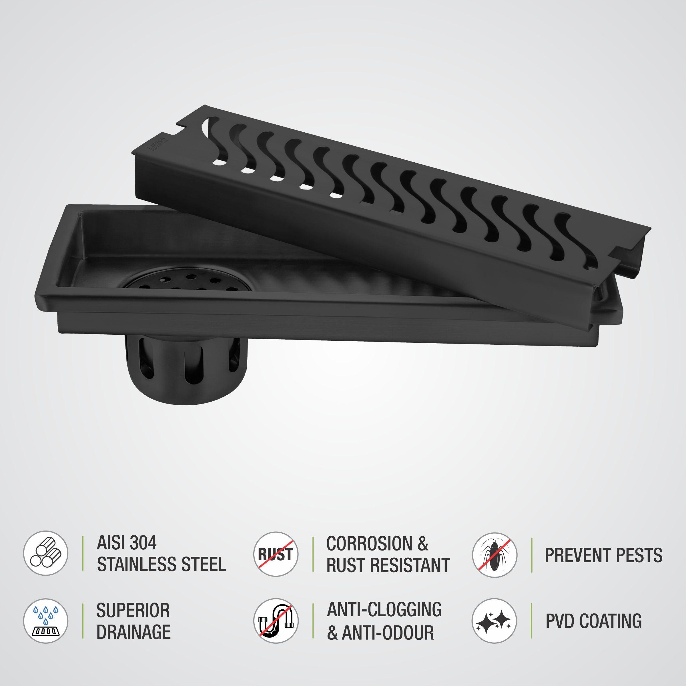 Wave Shower Drain Channel - Black (12 x 5 Inches) details