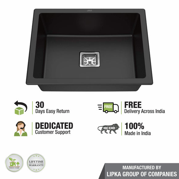 Black Quartz Single Bowl Kitchen Sink (24 x 18 x 9 Inches) - LIPKA - Lipka Home