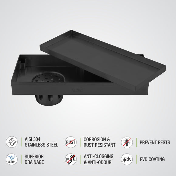 Marble Insert Shower Drain Channel - Black (18 x 5 Inches) - LIPKA - Lipka Home