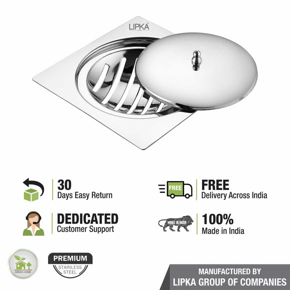 Saturn Square Flat Cut Floor Drain with Classic Jali (6 x 6 Inches) - LIPKA - Lipka Home