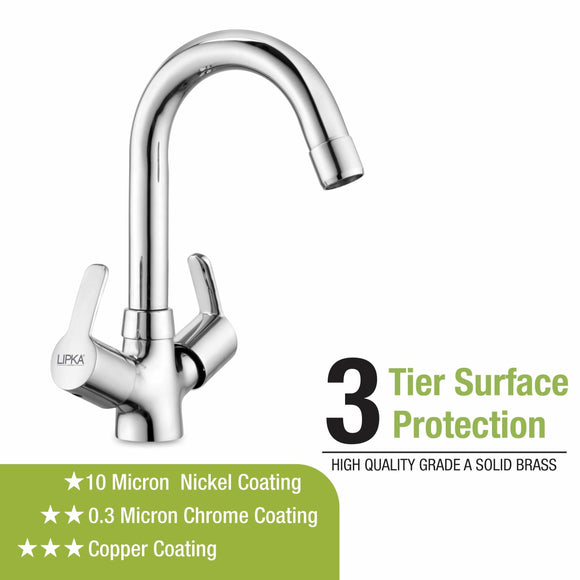 Frenk Centre Hole Basin Mixer Brass Faucet with Round Swivel Spout (12 Inches) - LIPKA - Lipka Home