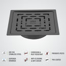 Orange Exclusive Square Flat Cut Floor Drain in Black PVD Coating (5 x 5 Inches) with Cockroach Trap - LIPKA - Lipka Home