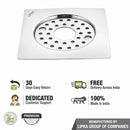 Eon Square Flat Cut Floor Drain with Plain Jali, Lock and Hole (6 x 6 Inches) - LIPKA - Lipka Home
