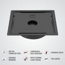 Yellow Exclusive Square Flat Cut Floor Drain in Black PVD Coating (6 x 6 Inches) with Hole & Cockroach Trap - LIPKA - Lipka Home