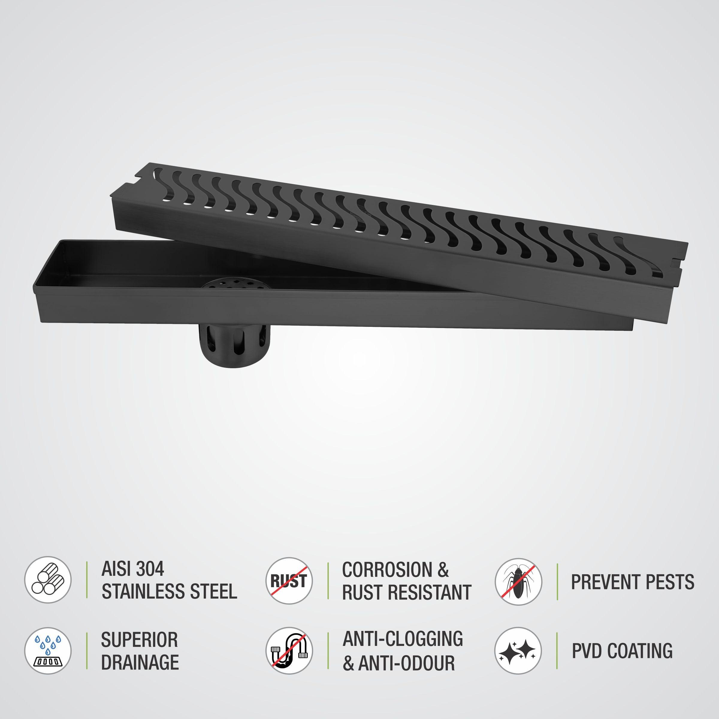 Wave Shower Drain Channel - Black (48 x 3 Inches) details