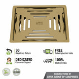 Green Exclusive Square Flat Cut Floor Drain in Yellow Gold PVD Coating (6 x 6 Inches) - LIPKA