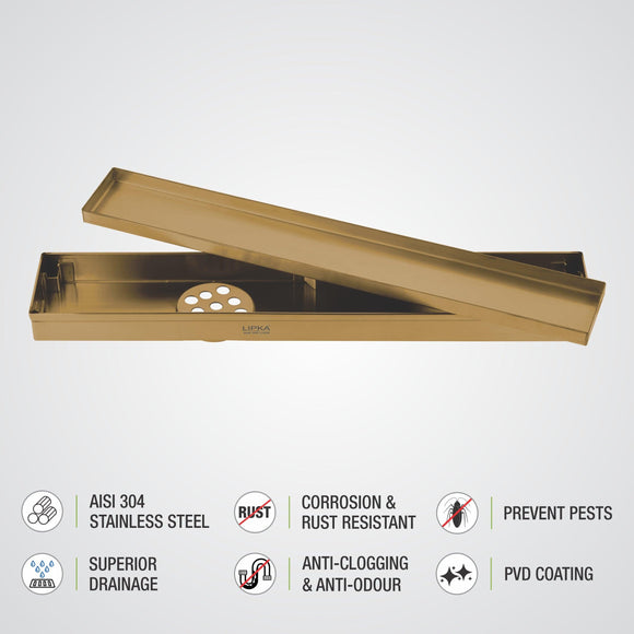 Marble Insert Shower Drain Channel - Yellow Gold (18 x 2 Inches) - LIPKA - Lipka Home