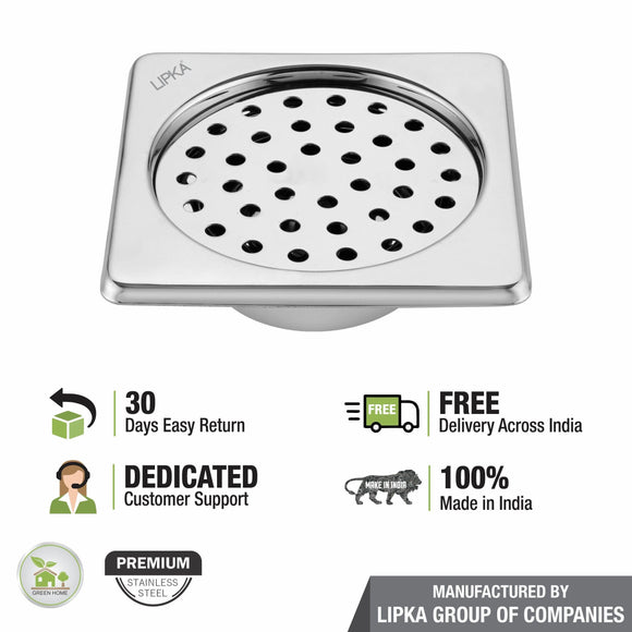 Super Sleek Square Floor Drain (5 x 5 Inches) with Cockroach Trap - LIPKA - Lipka Home