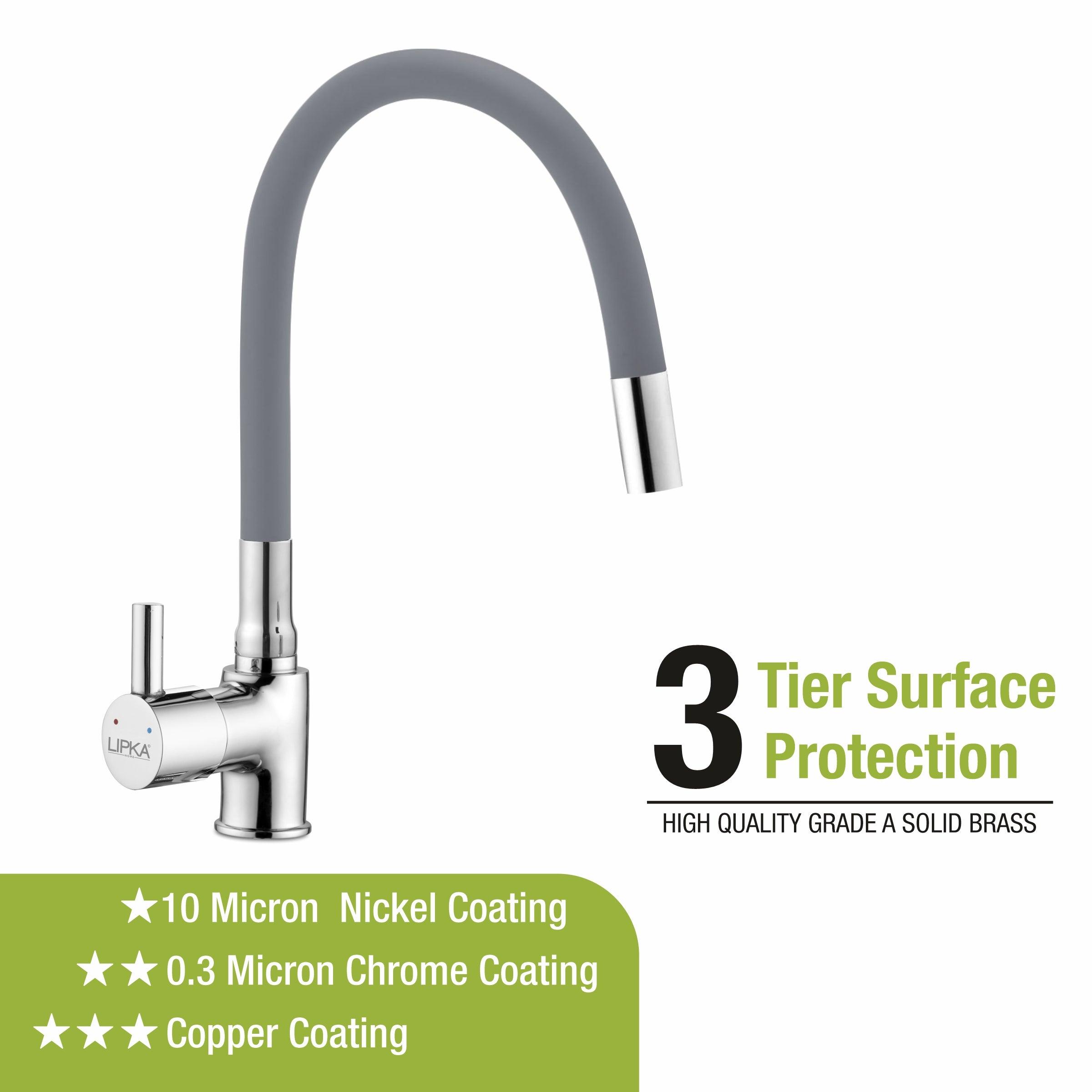 Kyron Single Lever Table Mount Sink Mixer Brass Faucet with Flexible Silicone Spout (Grey) - LIPKA - Lipka Home