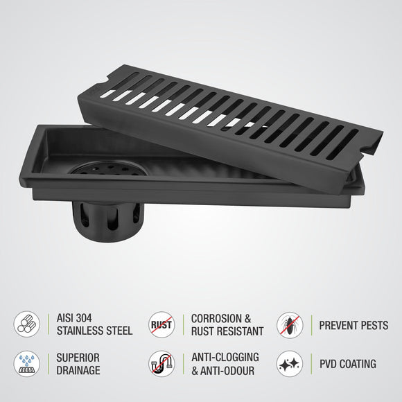 Vertical Shower Drain Channel - Black (12 x 4 Inches) - LIPKA - Lipka Home