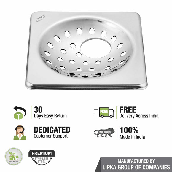 UNO Square Floor Drain (5 x 5 Inches) with Hole - LIPKA - Lipka Home