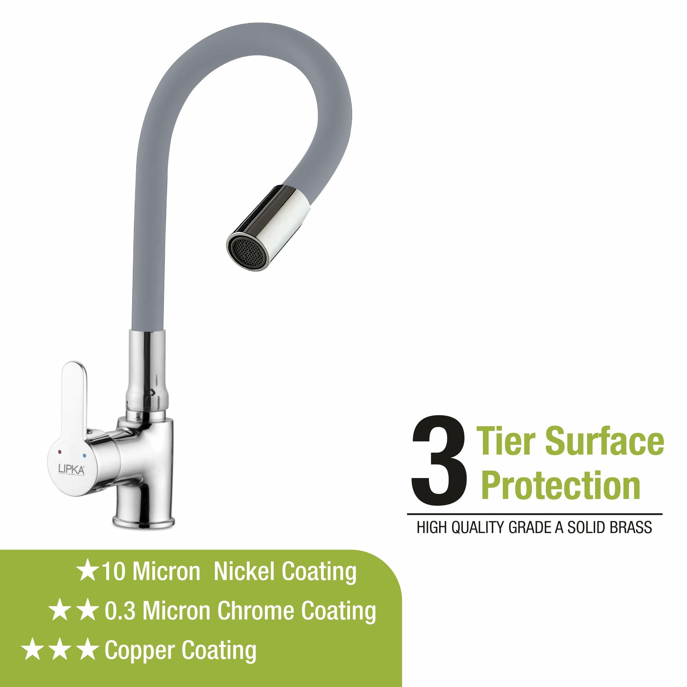 Fusion Single Lever Table Mount Sink Mixer Brass Faucet with Flexible Silicone Spout (Grey) - LIPKA - Lipka Home