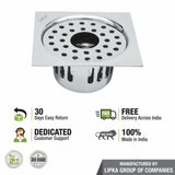 Square Flat Cut Floor Drain (5.5 x 5.5 Inches) with Hole and Cockroach Trap - LIPKA