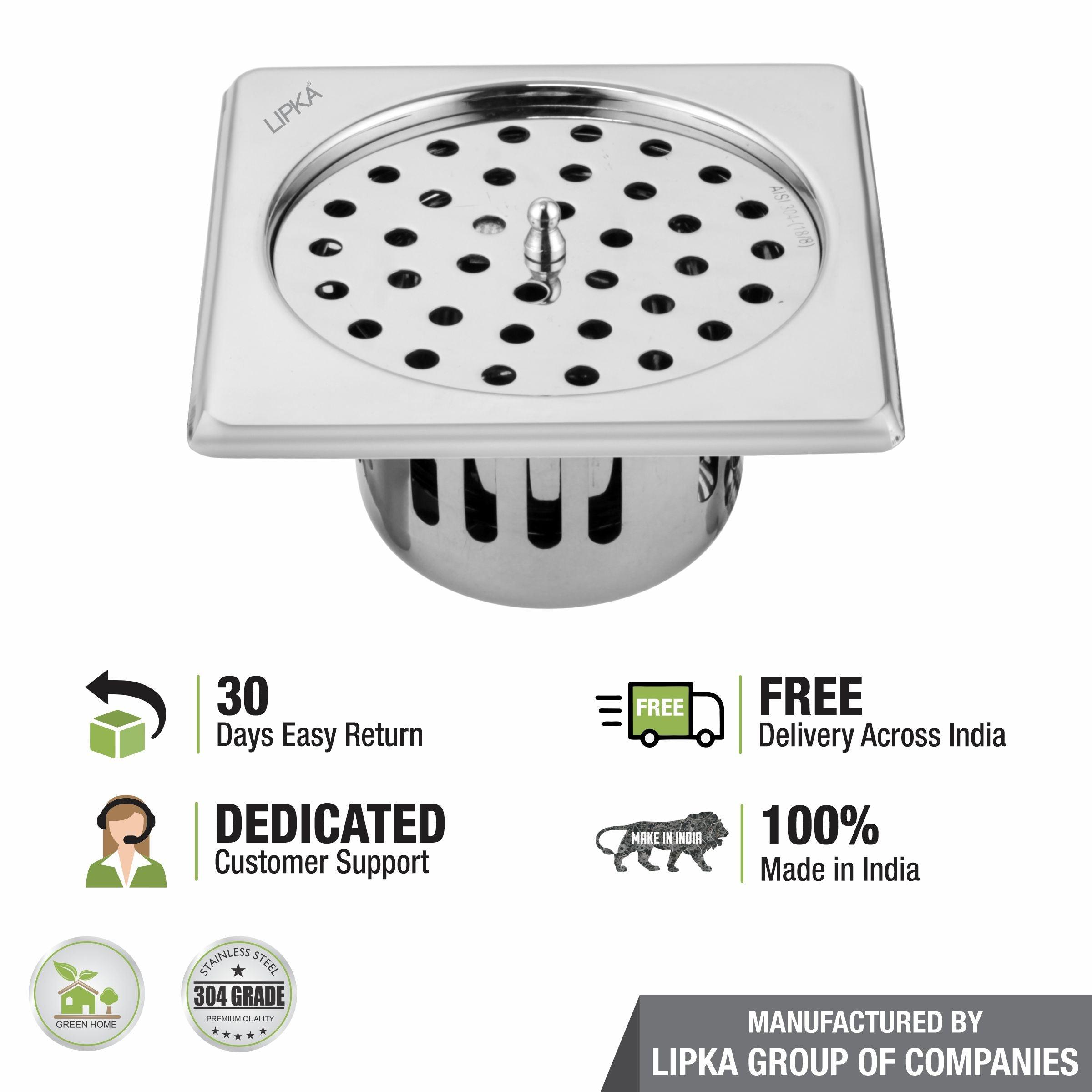 Square Floor Drain (5 x 5 Inches) with Lid and Cockroach Trap - LIPKA - Lipka Home