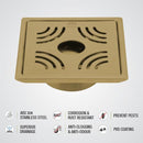 Purple Exclusive Square Floor Drain in Yellow Gold PVD Coating (6 x 6 Inches) with Hole & Cockroach Trap - LIPKA - Lipka Home