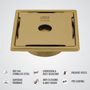 Yellow Exclusive Square Floor Drain in Yellow Gold PVD Coating (6 x 6 Inches) with Hole & Cockroach Trap - LIPKA - Lipka Home