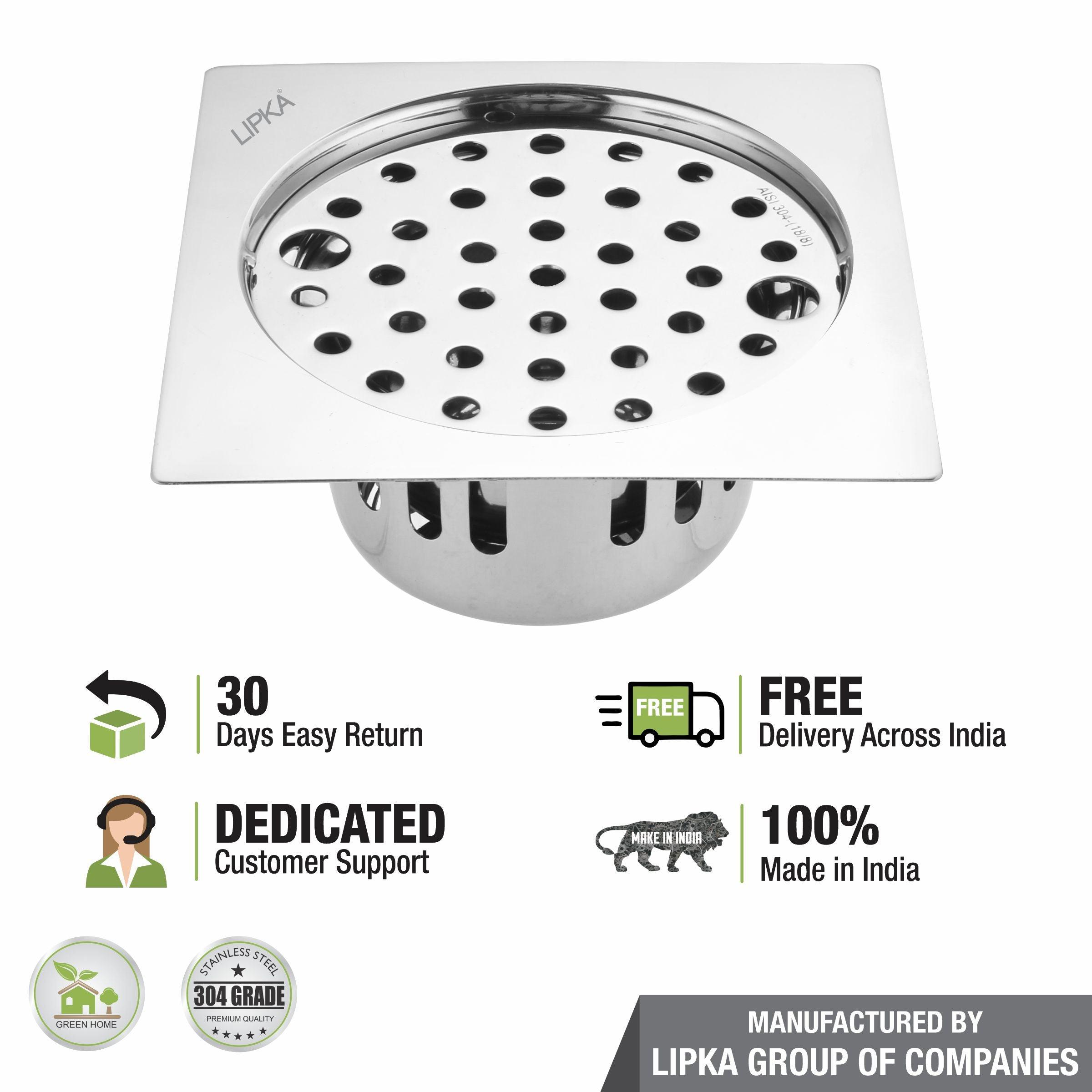 Square Flat Cut Floor Drain (5.5 x 5.5 Inches) with Lock and Cockroach Trap - LIPKA - Lipka Home