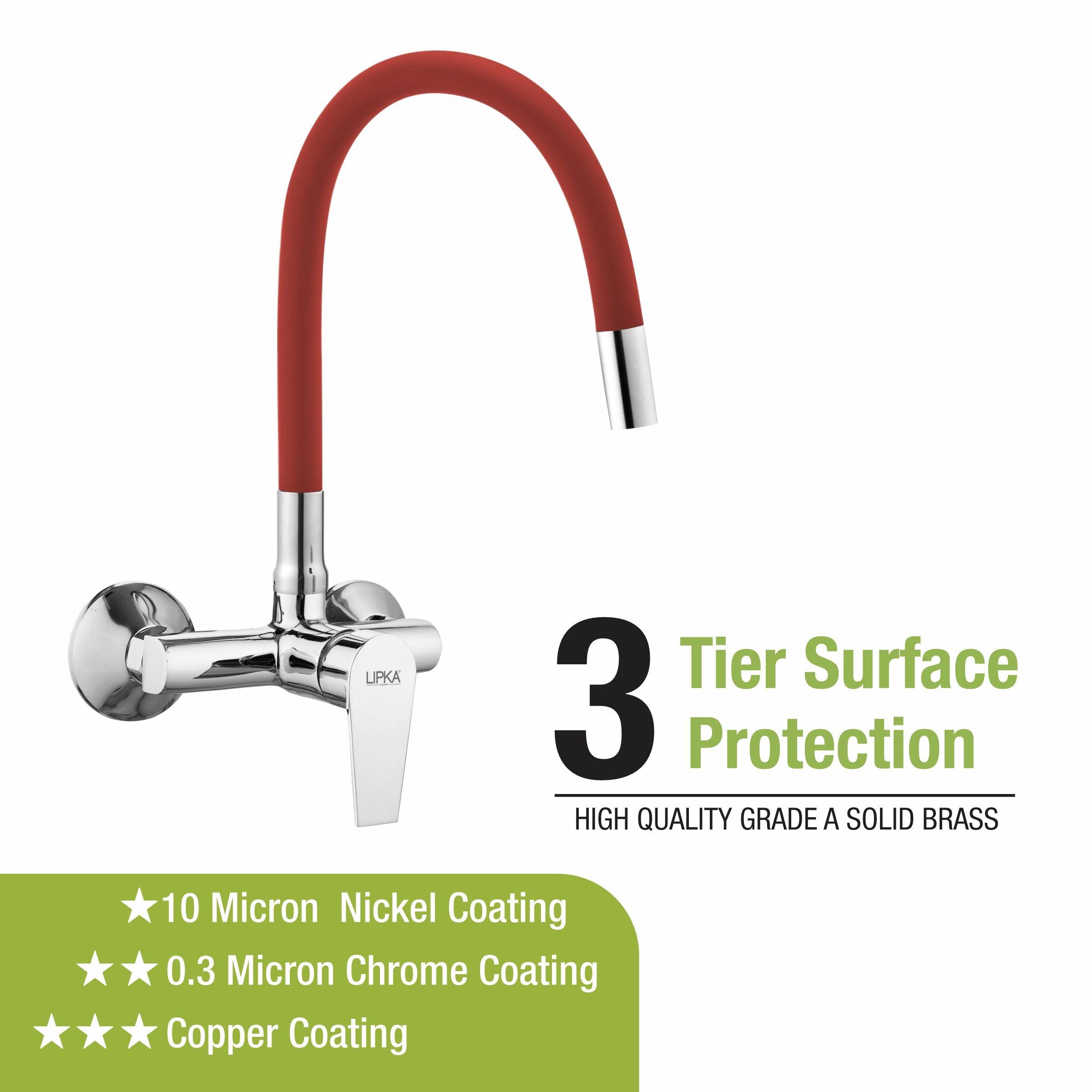 Victory Single Lever Sink Mixer with Red Flexible Silicone Spout (20 Inches) - LIPKA - Lipka Home