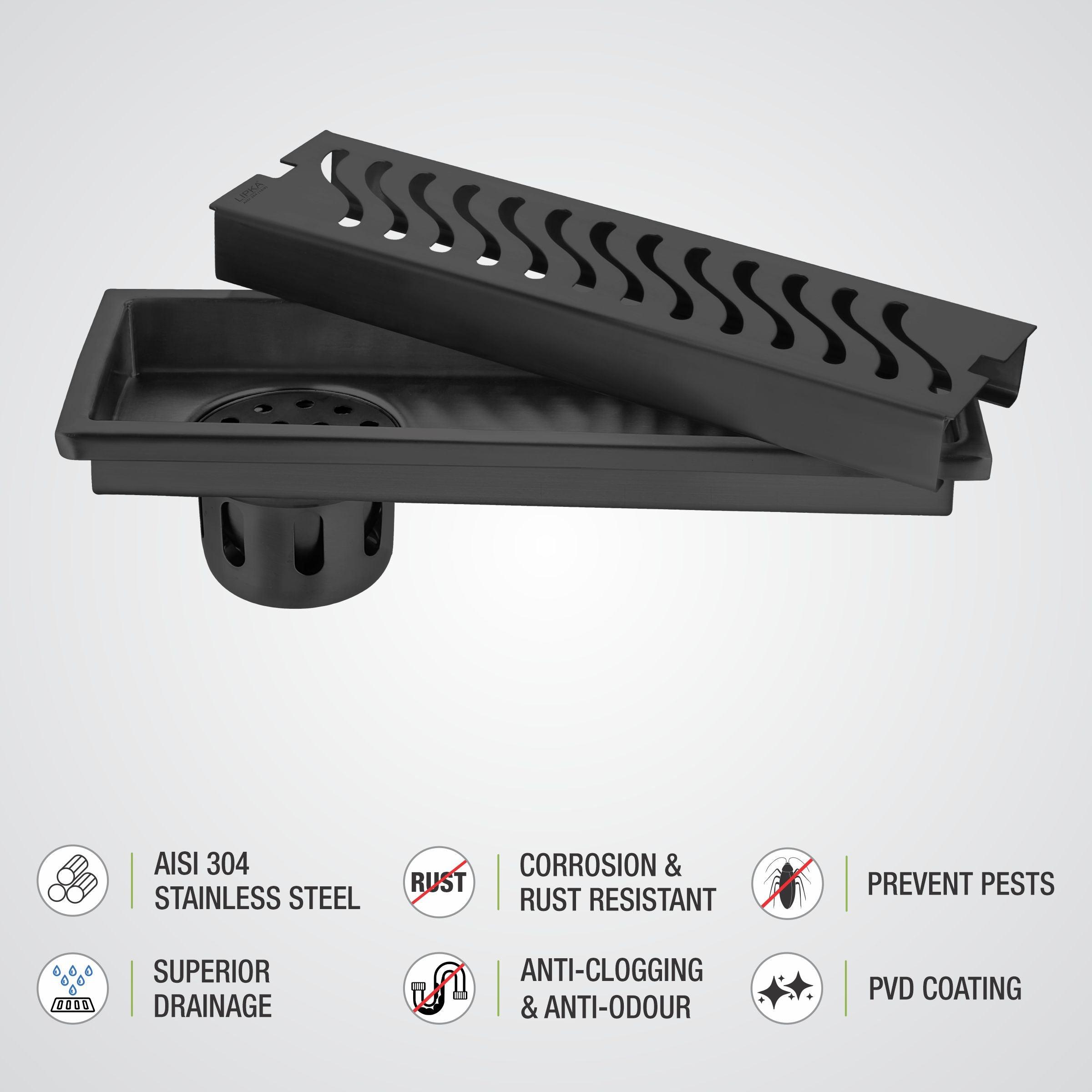 Wave Shower Drain Channel - Black (36 x 4 Inches) details