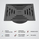 Green Exclusive Square Flat Cut Floor Drain in Black PVD Coating (6 x 6 Inches) with Cockroach Trap - LIPKA - Lipka Home