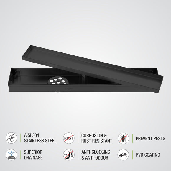 Tile Insert Shower Drain Channel - Black (12 x 2 Inches) - LIPKA - Lipka Home