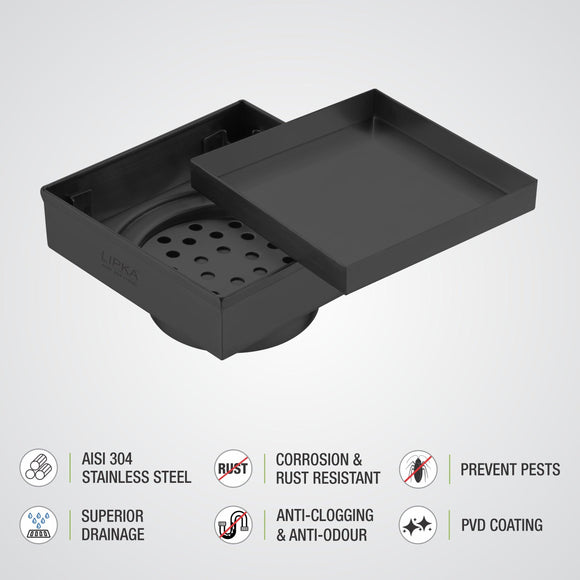 Marble Insert Square Floor Drain - Black (6 x 6 Inches) - LIPKA - Lipka Home