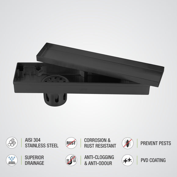 Tile Insert Shower Drain Channel - Black (18 x 3 Inches) - LIPKA - Lipka Home