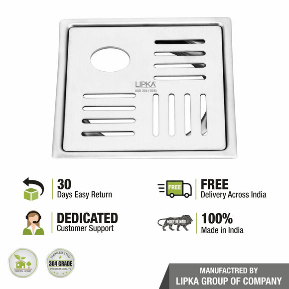 Pink Exclusive Square Flat Cut Floor Drain (5 x 5 Inches) with Hole - LIPKA - Lipka Home